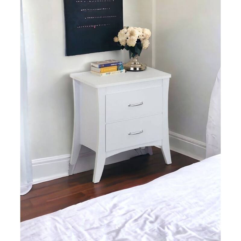 Wood Rustic Nightstand with 2 Drawers and Metal Handles