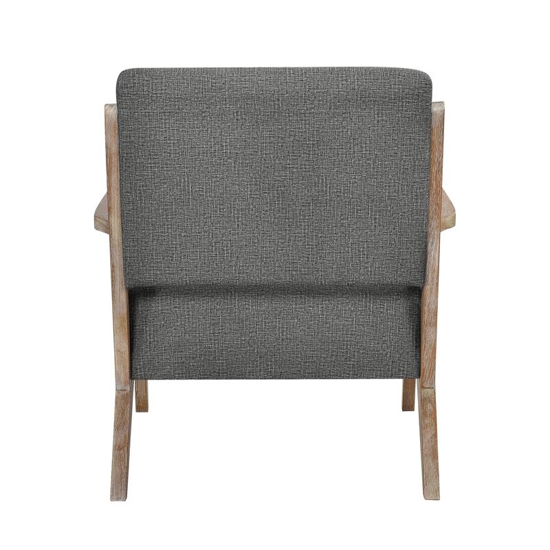 Unique Design Fabric Armchair with Antique Natural Finish and Tufted Back