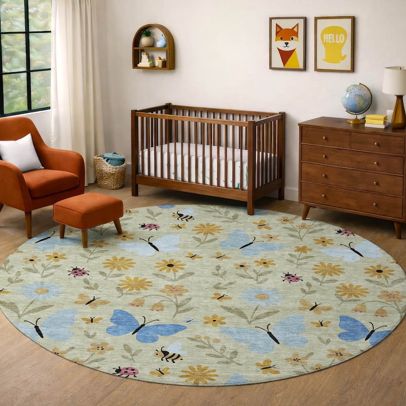 Machine Washable Indoor/ Outdoor Whimsy Butterfly Chantille Rug