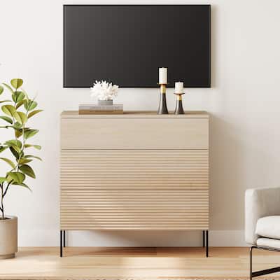 31.5" Reeded Dresser TV Stand, Modern Minimalist Entertainment Center, Wooden TV Console 