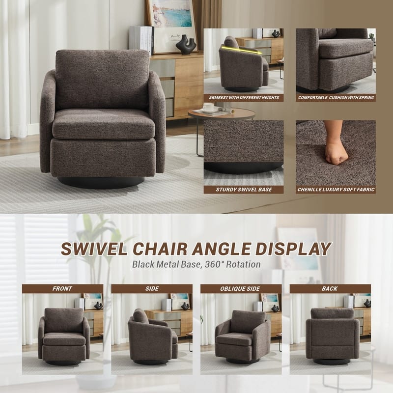 Chenille Upholstered Swivel Accent Chair for Living Room