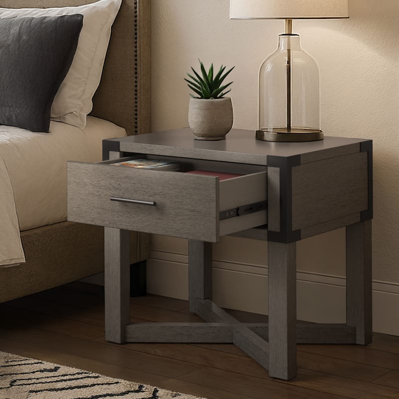 Mendocino Wood Finish X-Base End Table with Drawer by iNSPIRE Q Classic