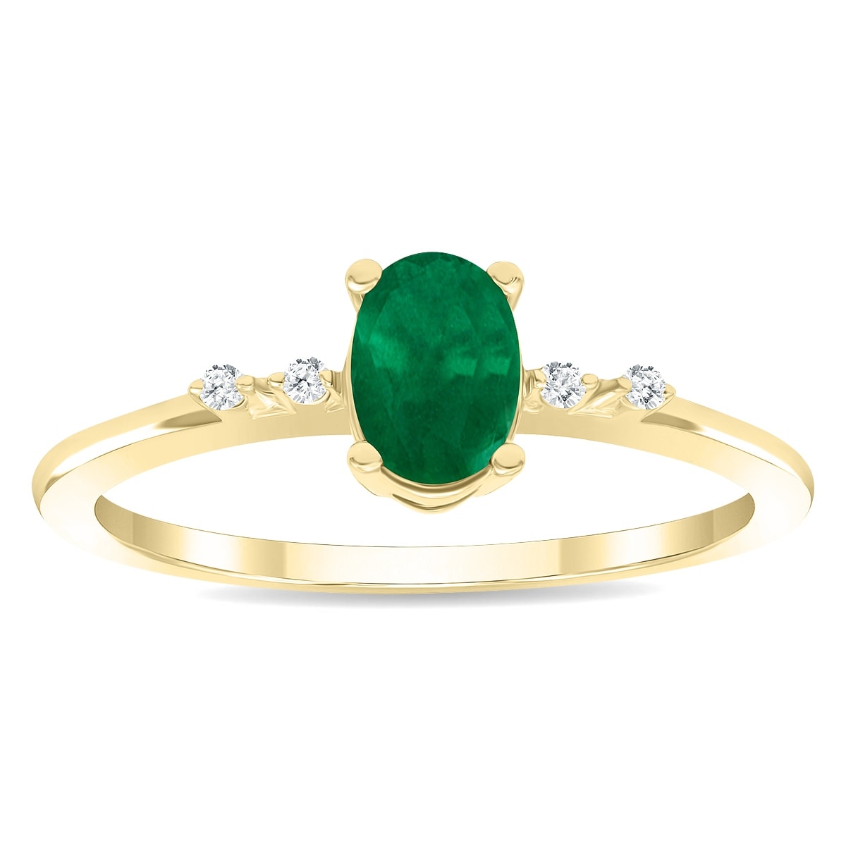 Marquee Women's Oval Shaped Emerald and Diamond Sparkle Ring in 10K Yellow Gold