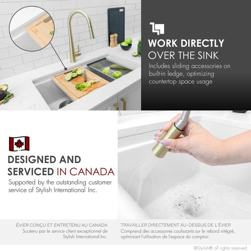 STYLISH Dual Mount 33" Double-Bowl Composite Granite Kitchen Sink - 33" x 18" x 9.5"