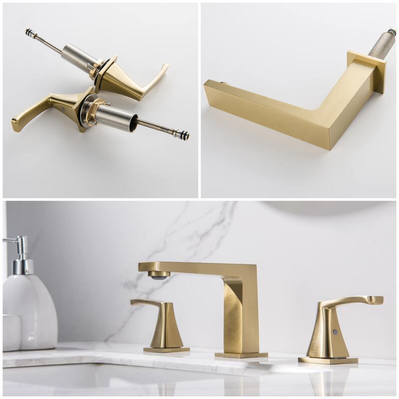 3-Hole Double Handle Deck Mount Widespread Bathroom Faucet - Brushed Gold