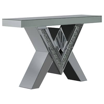 Taffeta V-shaped Mirrored Entryway Console Table Silver