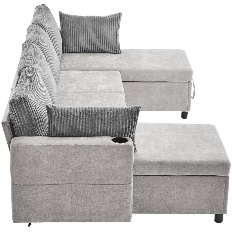 111.8 inch Sectional Sofa Pull-out Sofa Bed