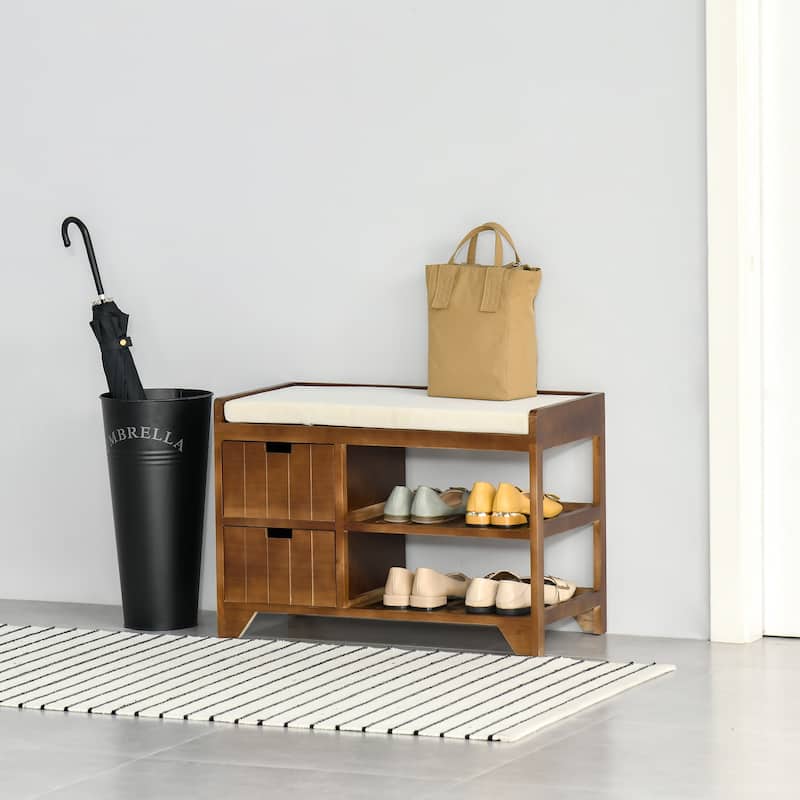 HOMCOM Shoe Cabinet, Wooden Storage Bench with Cushion, Coffee