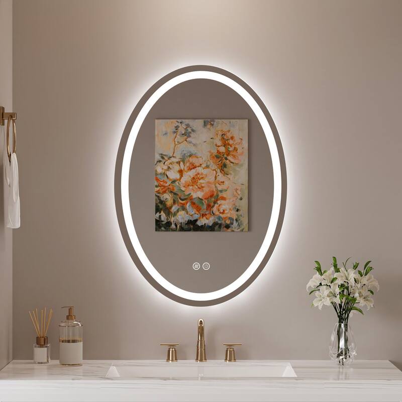 Oval LED Lighted Anti-Fog Wall Bathroom Vanity Mirror - 28" X 20"