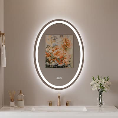 Oval LED Lighted Anti-Fog Wall Bathroom Vanity Mirror