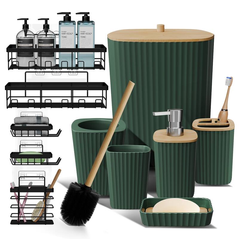 Emperyan Bathroom Accessory Set - Complete Set + Shower Caddy - Hunter Green