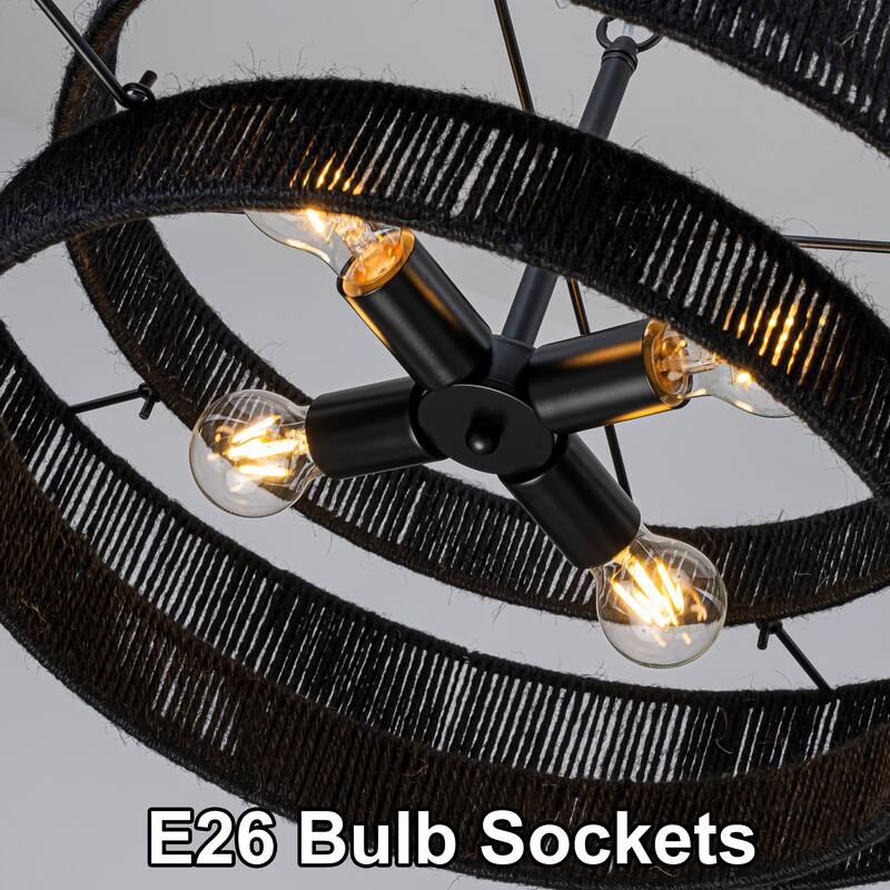 Starsky 4-light Rattan Hand-Woven Hemp Rope Chandelier