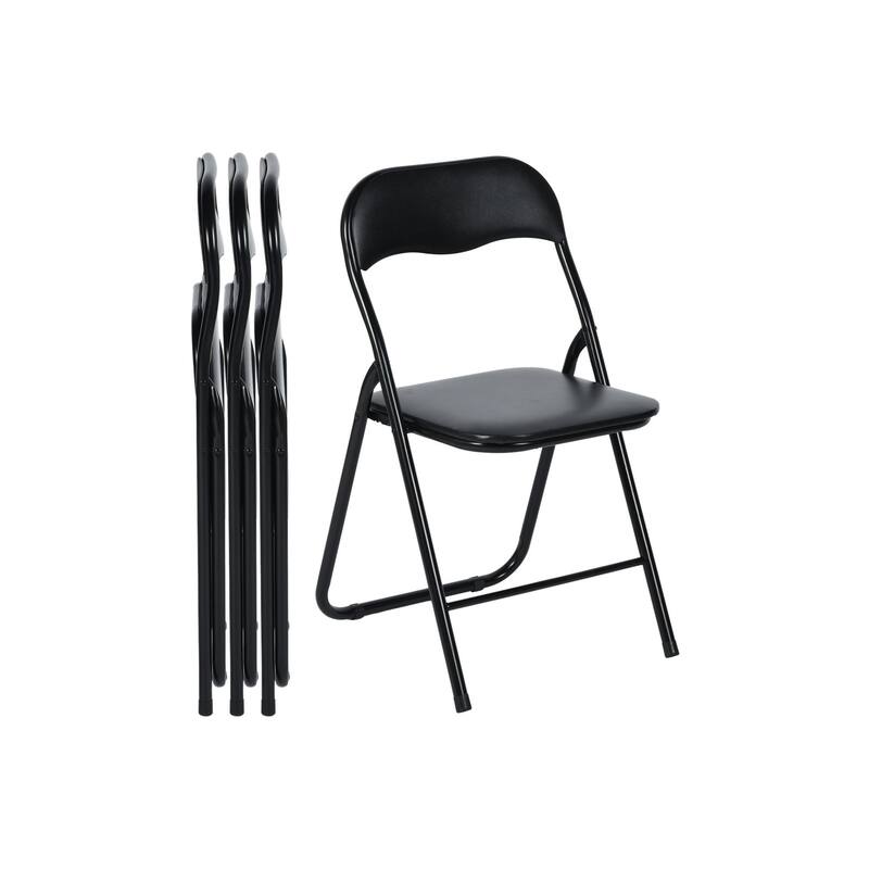 HomyLin Foling Chairs Padded Metal Foldable Conference Chairs Set - Black-4PCs