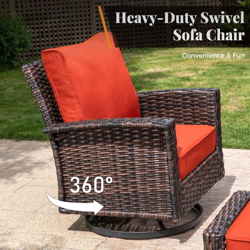 MAISON ARTS Patio Wicker Sofa Conversation Set with 50,000 BTU Fire Pit Table , Oversize Seat with 5.5'' Thick Padded Cushion