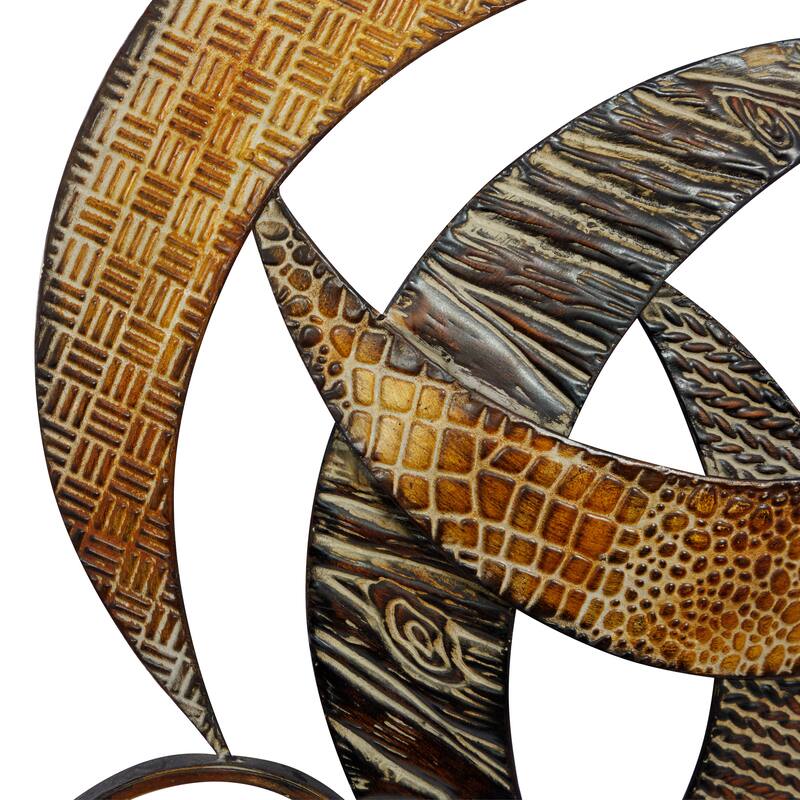 Metal Abstract Wall Decor with Round Mirror Accents - Beige - Roche River Decor