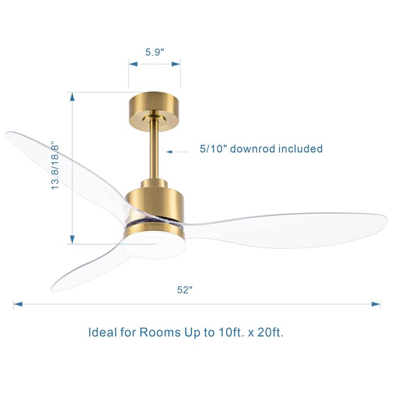 52 Inch LED Ceiling Fan with Lights Remote(3-Blade)