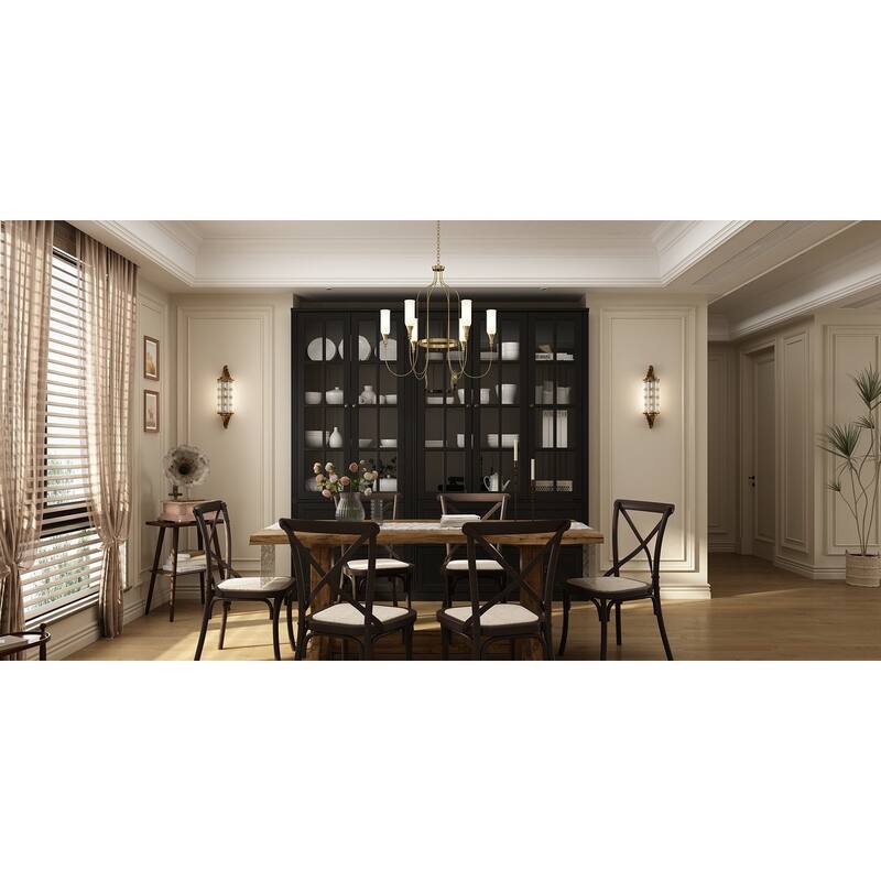 78.7" Combo Buffet Bookcase Storage Cabinet Glass Bookshelf Display