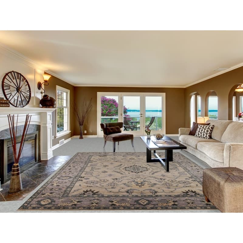 Oushak Indian Area Rug Handmade Beige Floral Wool Carpet - 9'0"x 11'7"