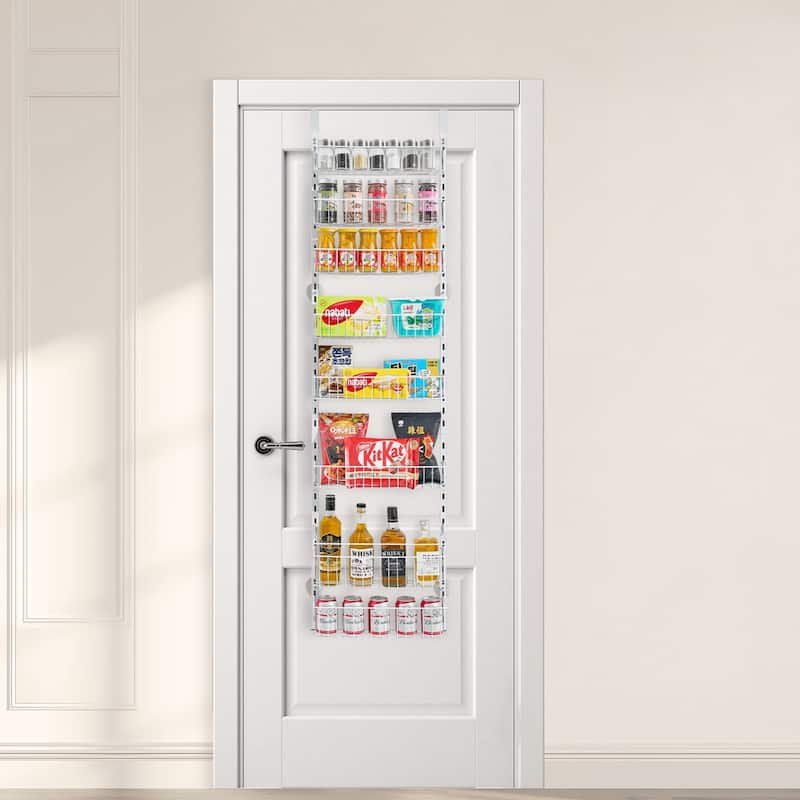 Pantry Organizer with Adjustable Baskets Wall Mount & Over Door Rack