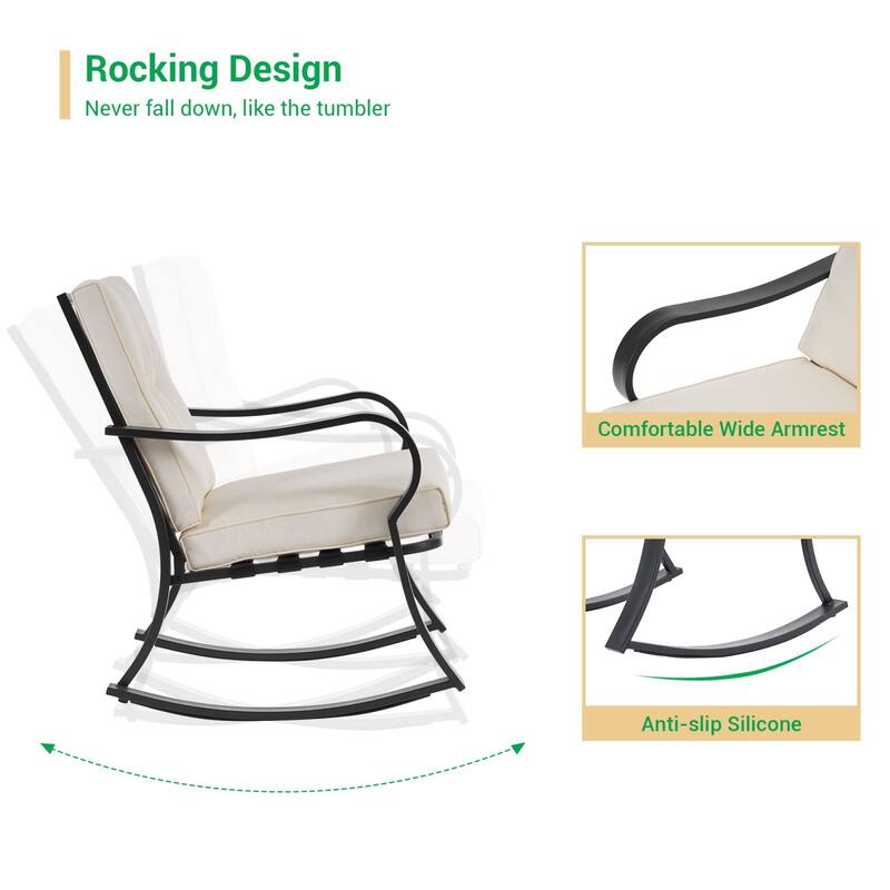 LIVOOSUN 3 Pieces Outdoor Bistro Sets With Table, Soft Cushions