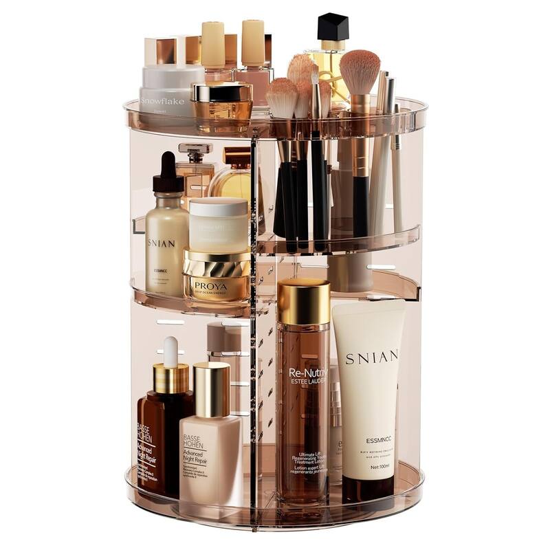 Rotating Makeup Organizer, DIY 8 Adjustable Layers Spinning Skincare Organizer - Clear Coffee