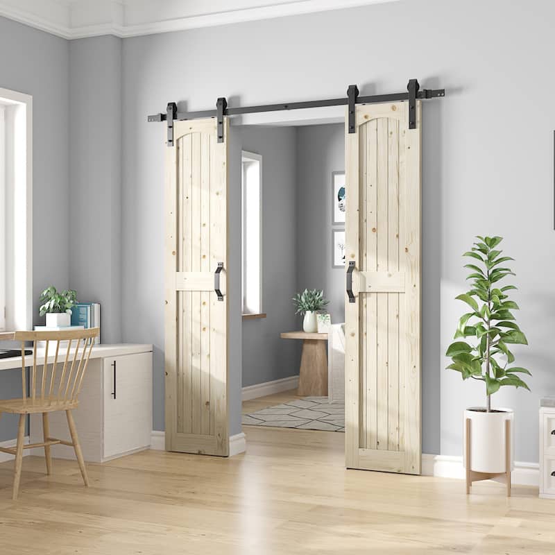 Coast Sequoia Arch Top 30in./36in./48in. x 84in. Knotty Pine Wood Unfinished Sliding Barn Door With Hardware Kit, Assembled