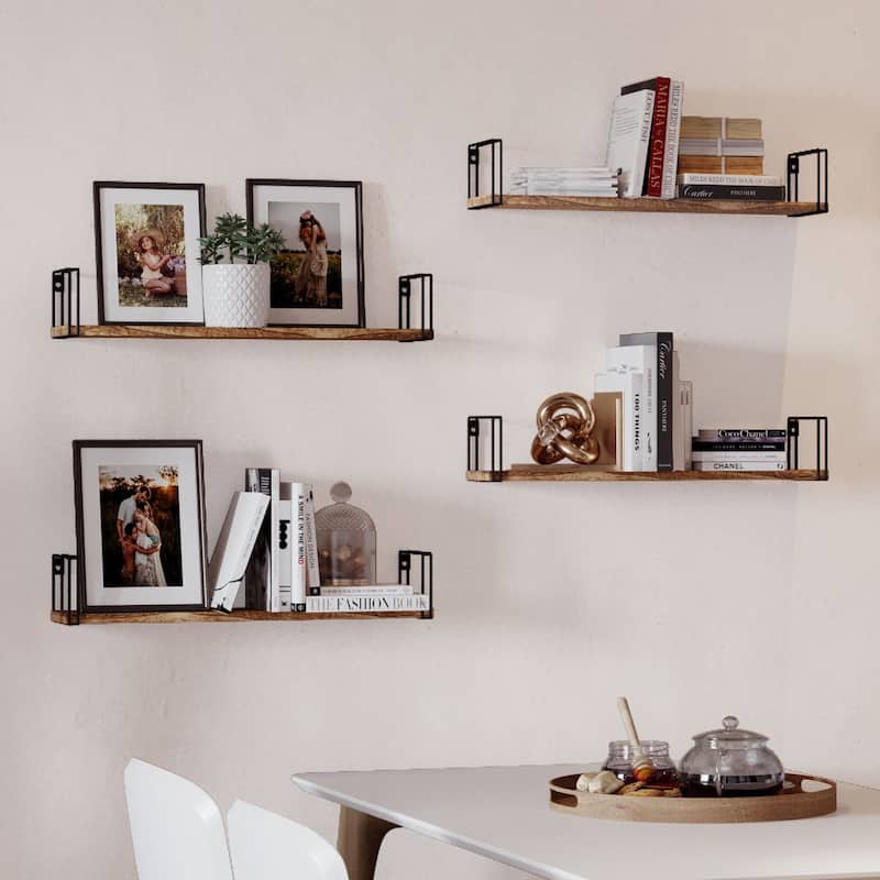 Wallniture Avila 24x4.5" Kitchen Wall Shelves, Natural Burned,Set of 4