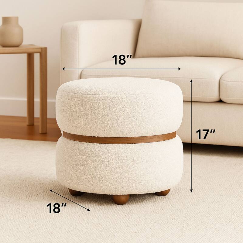 Double Pouf Round Upholstered Vanity Stool and Ottoman Foot Rest