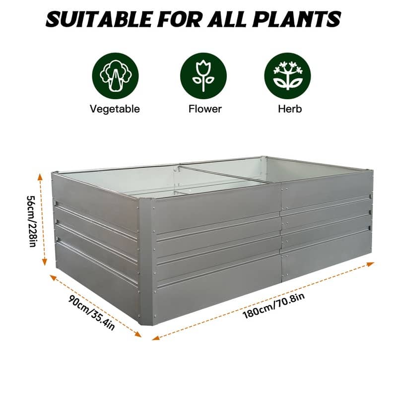 Metal Garden Bed – Outdoor Planter Box, Patio Planting Kit for Vegetables, Flowers & Herbs (Grey)‌