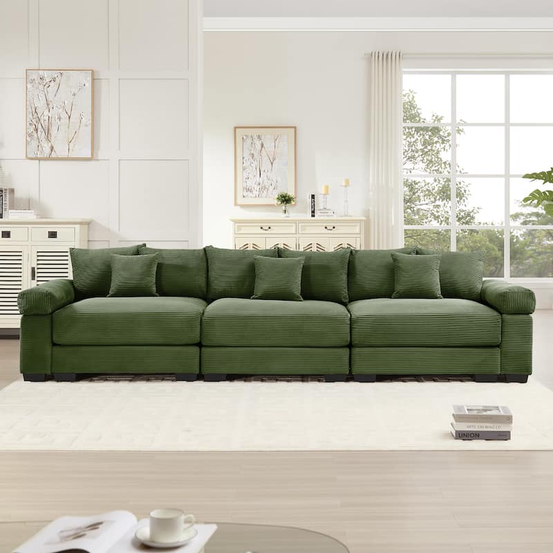 Roomfitters 130 Inch Modular Sectional Couch, Oversized Corduroy 3-Seater with Deep Seats