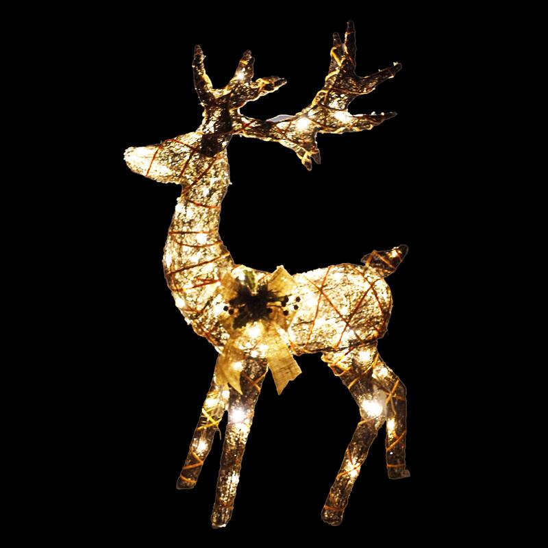 Twig with Natural Rattan Wrapped Reindeer and Warm White LED