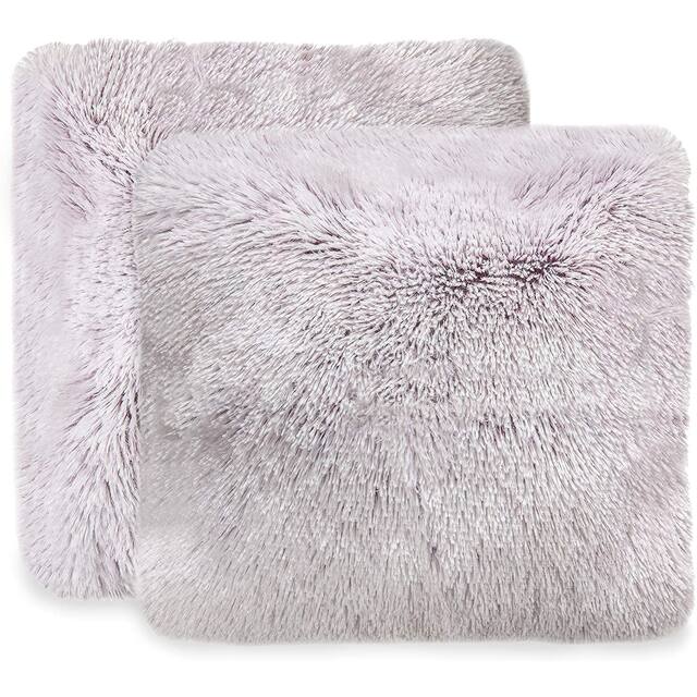 Cheer Collection Shaggy Long Hair Throw Pillows (Set of 2) - 20x20 - Purple