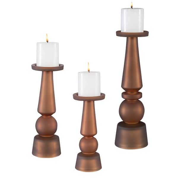 slide 2 of 3, Uttermost Cassiopeia Butter Rum Glass Candleholders, S/3 - 4.5"W x 15.25"H x 4.5"D Matte Bronze