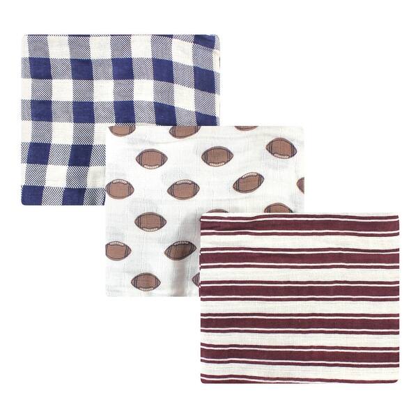 slide 1 of 1, Hudson Baby Infant Boy Cotton Muslin Swaddle Blankets, Cream Football, One Size - Cream Football - 3-Pack 3-Pack - Cream Football