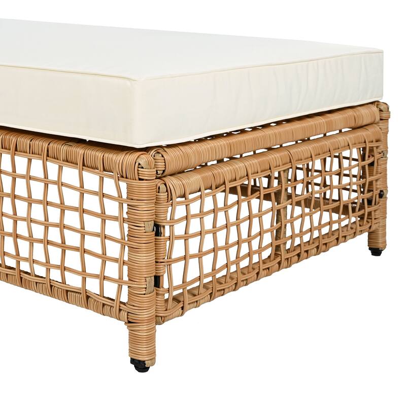 Outdoor Rattan Daybed Sunbed with Adjustable Back & Wheels