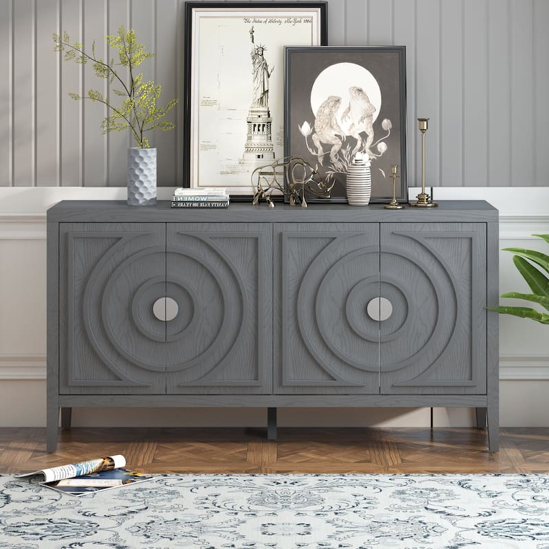 Retro Sideboard door with Circular Groove Design cabinets - Gray