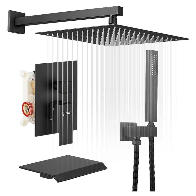 WIZ 3-Spray Patterns With 2.5 GPM 12 in. Showerhead Shower System - Matte Black