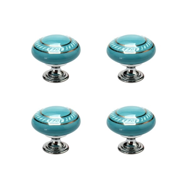 4pcs Ceramic Knobs Vintage Knob Drawer Pull Handle Furniture Door Cabinet Cupboard Wardrobe Dresser Decorative Gold Circle Blue