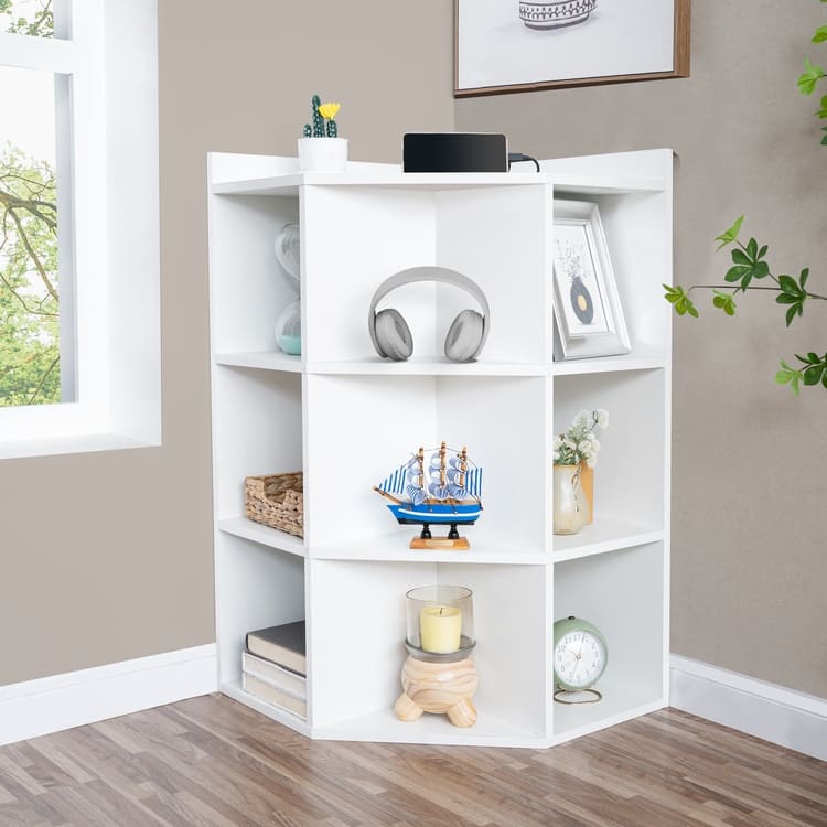 Corner Cabinet with USB Ports and Outlets Corner Cube Storage for Small Space Wooden Storage Cabinet