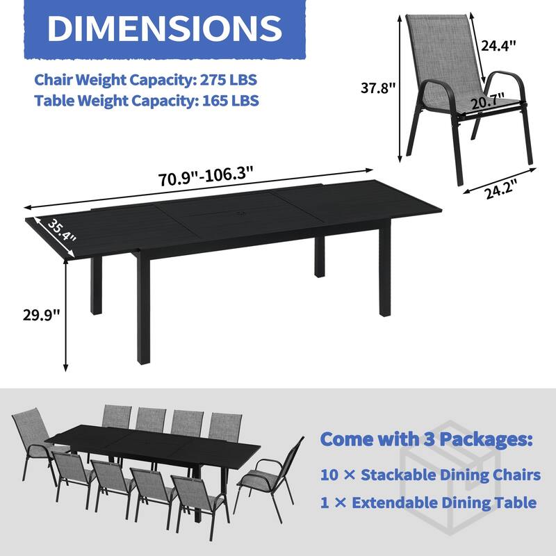 7/11 Pieces Patio Dining Set with Aluminum Rectangle Extendable Dining Table & 6/10 Textilene Dining Chairs