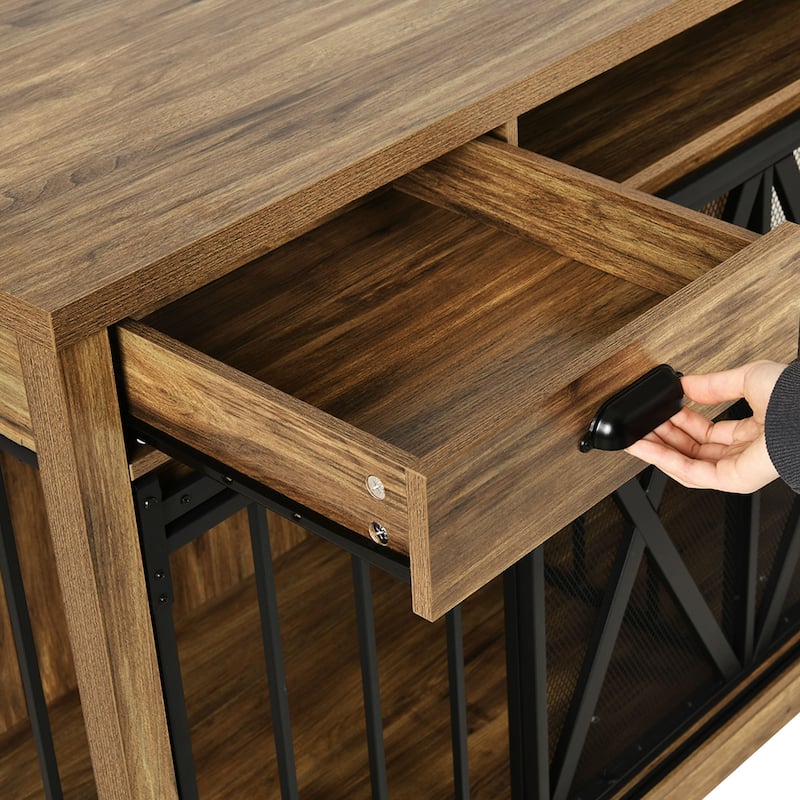 63 Inch Double Dog Crate TV Stand with Charging Station