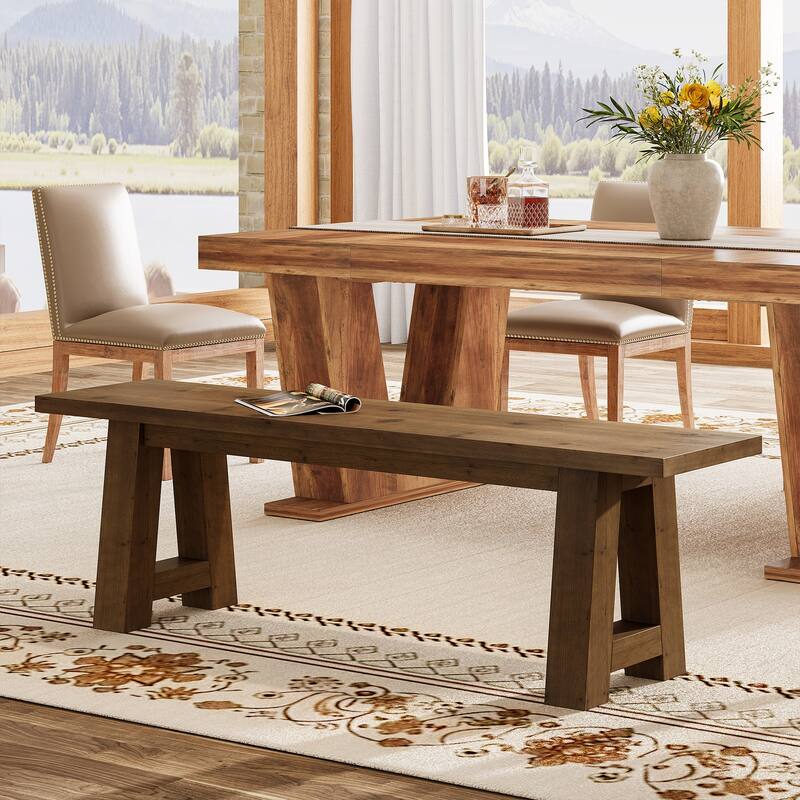 55.12 Inch Solid Wood Dining Bench with A-Shaped Legs