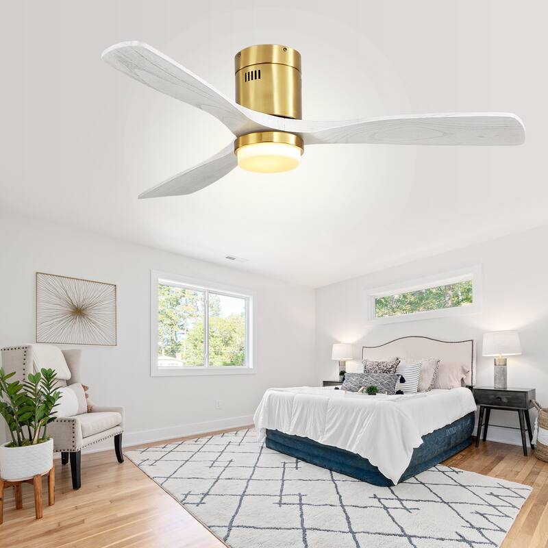 52 Inch Flush Mount Ceiling Fan With/without Light and Remote Modern Ceiling Fan Bedroom