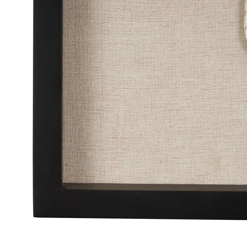 Cream Shell Handmade Abstract Circular Shell Wall Decor with Beige Linen Backing and Black Frame