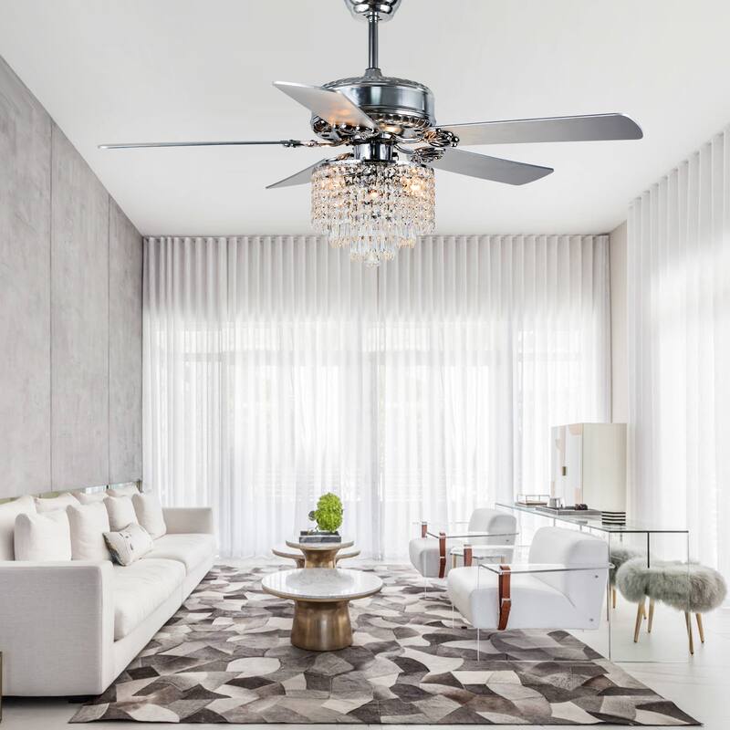 Cusp Barn 52-In Modern Crystal Ceiling Fan with Remote Control and 5 Reversible Wood Blades