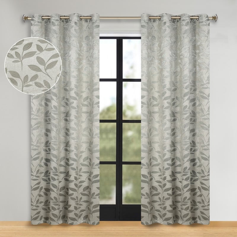 Superior Modern Bohemian Leaves Room Darkening Curtains with Grommets - 52" X 108" - Sage
