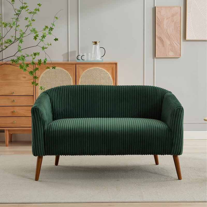50.78" Modern Loveseat Couch Sofa, Corduroy Fabric Upholstered 2-Seat Sofa, Loveseat with Wooden Walnut Legs