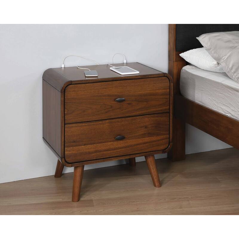 2 Drawers Wooden Nightstand in Dark Walnut