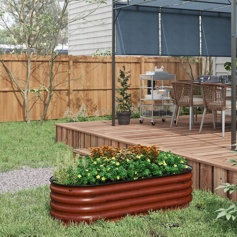 Raised Garden Bed Kit, Outdoor Metal Elevated Box with Safety Edging, Easy DIY Stock Tank for Growing Flowers,Herbs & Vegetables