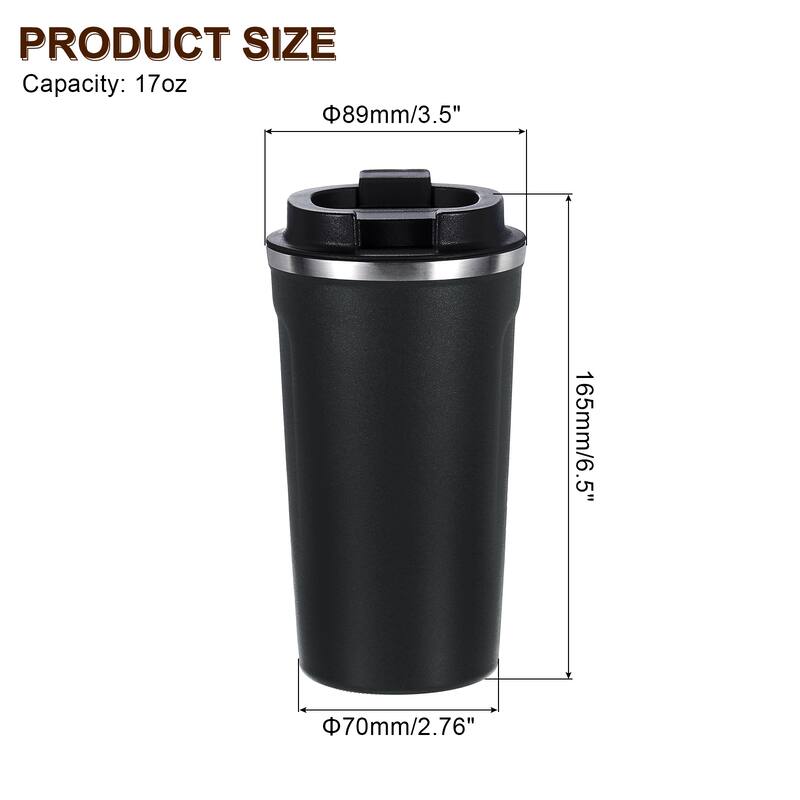 Insulated Travel Mug, 17 Oz Coffee Tumbler with Leakproof Lid - Black